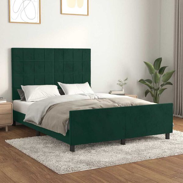 vidaXL Giroletto senza Materasso Verde Scuro 140x190 cm in Velluto