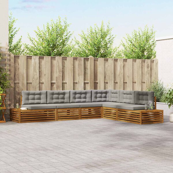 vidaXL Set di divani da esterno 6 Pezzo Grigio Naturale e Chiaro