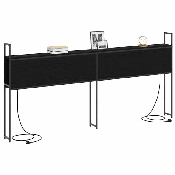 vidaXL Testiera con Stazione di Carica e Storage Rovere nero