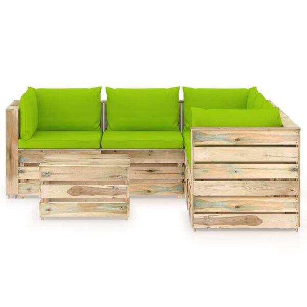 vidaXL Set Salotto da Giardino con Cuscini 6 pz Legno Impregnato Verde