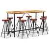 vidaXL Set per Bar 9 pz in Legno Massello di Acacia Vera Pelle e Tela