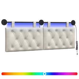 vidaXL Testiera sospesa Con luce LED Crema Velluto