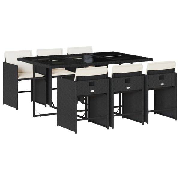 vidaXL Set da Pranzo da Giardino 7 pz Nero con Cuscini in Polyrattan