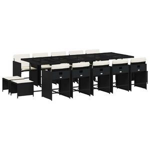 vidaXL Set da Pranzo da Giardino 15 pz con Cuscini Nero in Polyrattan