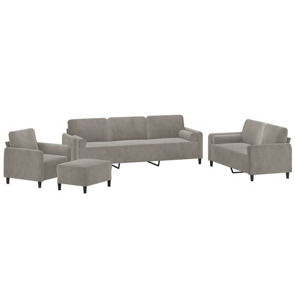 vidaXL Set di Divani 4 pz con Cuscini Decorativi Grigio Chiaro Velluto