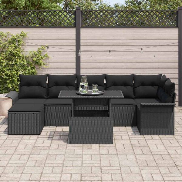 vidaXL Set Divano da Giardino con cuscino 8 pcs Nero Poly Rattan
