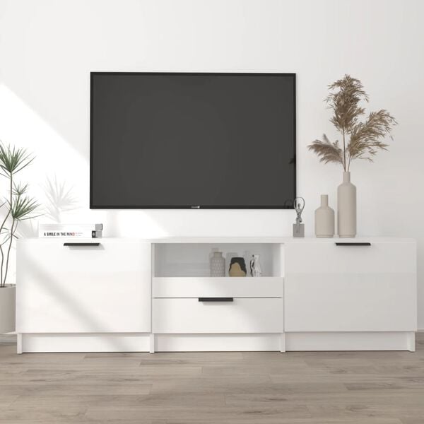 vidaXL Mobile Porta TV Bianco Lucido 140x35x40 cm in Legno Multistrato
