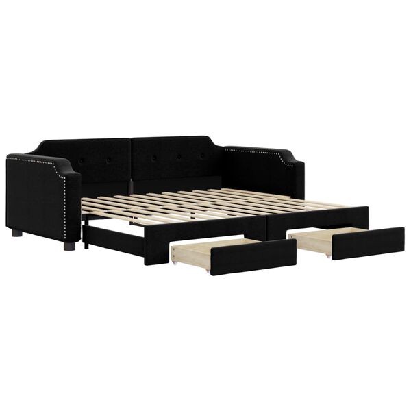 vidaXL Divano Letto Estraibile con Cassetti Nero 90x200 cm in Tessuto
