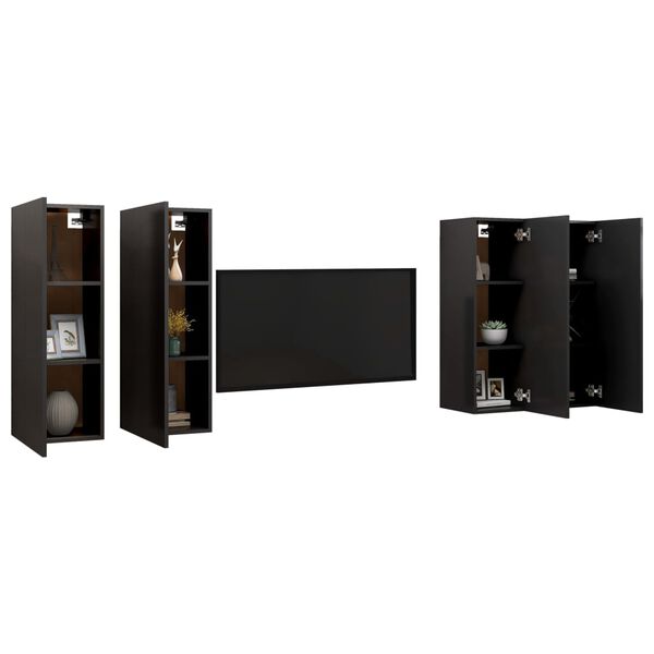 vidaXL Mobili TV 4 pz Neri 30,5x30x90 cm in Legno Multistrato
