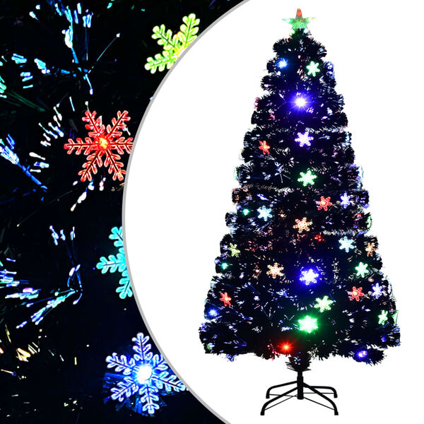vidaXL Albero Natale con Fiocchi di Neve a LED Nero 120cm Fibra Ottica