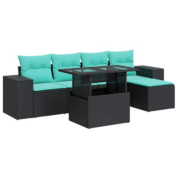 vidaXL Set Divano da Giardino 6 pz con Cuscini Nero Polyrattan Acacia
