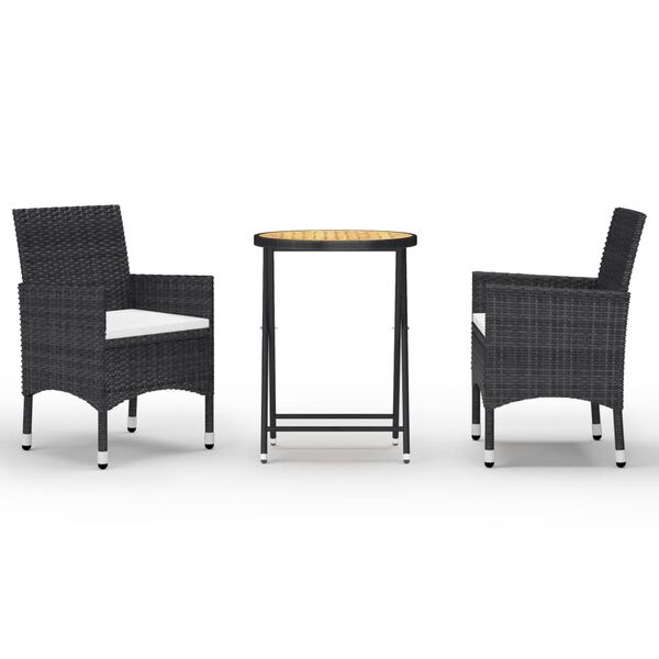 vidaXL Set da Bistrot per Giardino 3 pz in Polyrattan e Acacia Nero