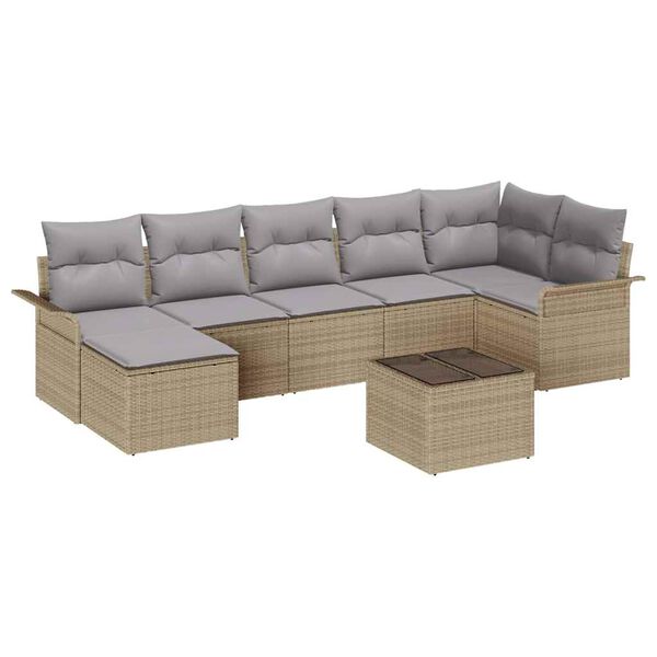 vidaXL Set Divano da Giardino con cuscino 8 pcs Beige Poly Rattan