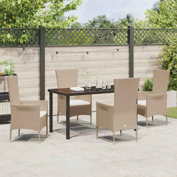 vidaXL Set da Pranzo per Giardino con cuscino 5 pcs Beige polyrattan