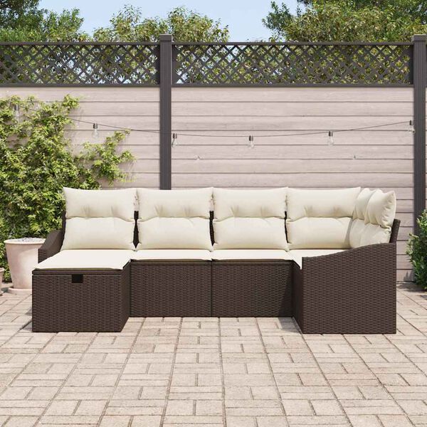 vidaXL Set di divani con cuscino 6 pcs Marrone e Crema polyrattan