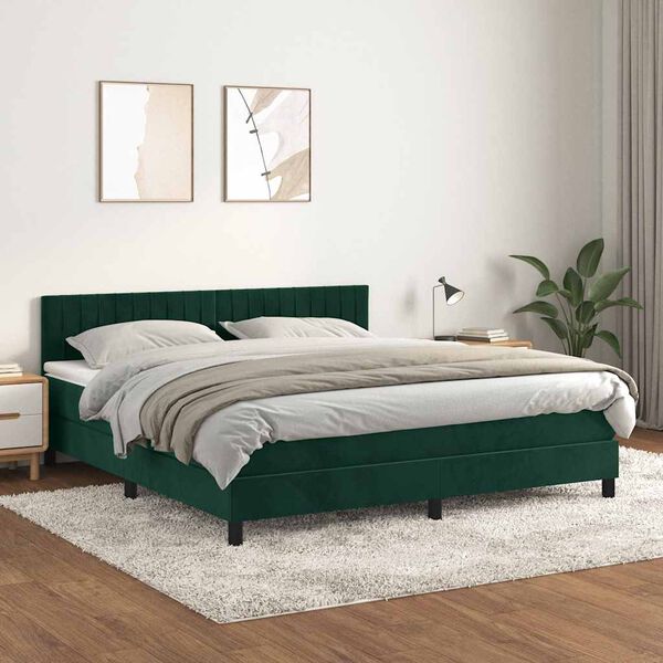 vidaXL Giroletto a Molle con Materasso Verde Scuro 180x200 cm Velluto