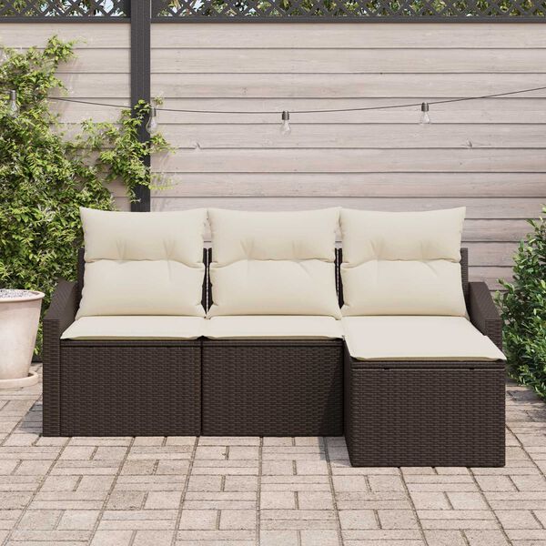 vidaXL Set di divani con cuscino 4 pcs Marrone polyrattan