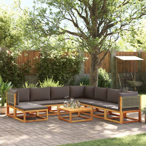 vidaXL Set di divani da giardino 9 pezzi con cuscini in legno di acacia e rattan