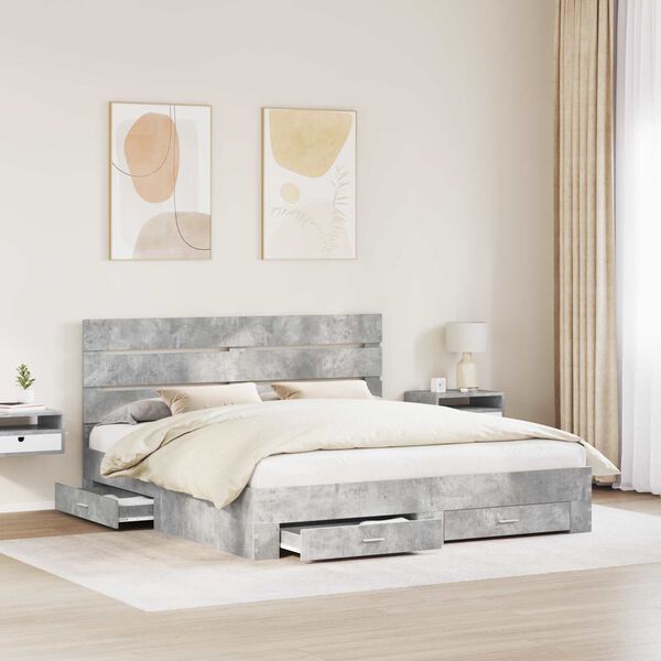 vidaXL Struttura del letto con cassetto Grigio cemento 200 x 200 cm
