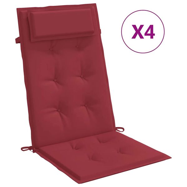 vidaXL Cuscini Sedia con Schienale Alto 4 pz Rosso Vino Tessuto Oxford