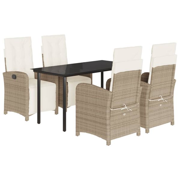 vidaXL Set da Pranzo da Giardino 5 pz con Cuscini Beige in Polyrattan