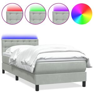 vidaXL Letto a Molle con Materasso e LED Grigio Chiaro 80x210 cm Velluto