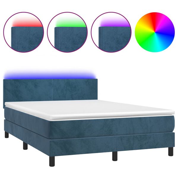 vidaXL Letto a Molle con Materasso e LED Blu Scuro 140x190 cm