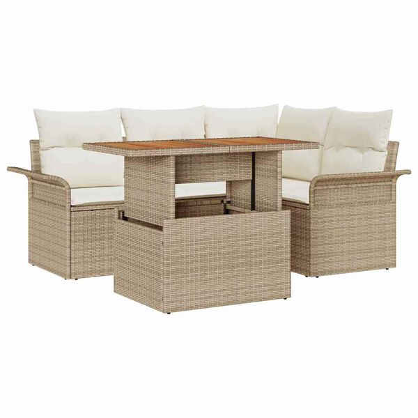 vidaXL Set Divano da Giardino con cuscino 5 pcs beige e panna