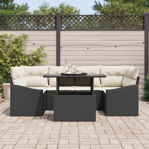 vidaXL Set Divano da Giardino 7 pcs Nero e crema polyrattan