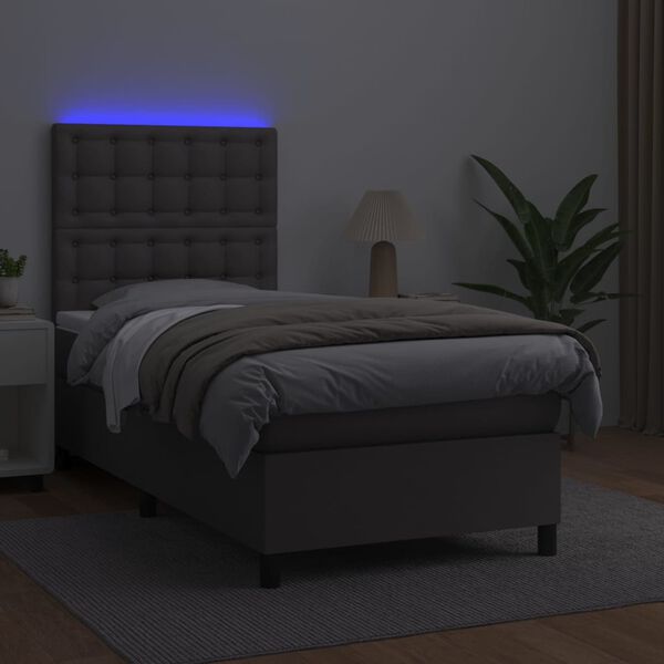vidaXL Giroletto Molle con Materasso e LED Grigio 90x200cm Similpelle