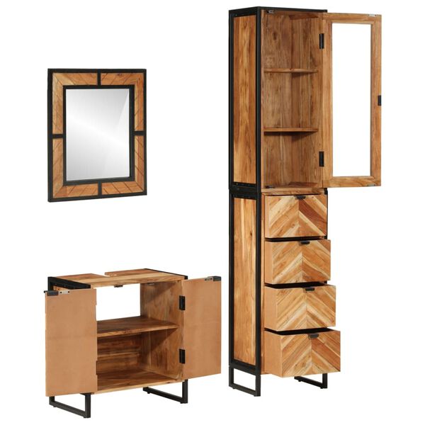 vidaXL Set Mobili da Bagno 3 pz in Ferro e Legno Massello di Acacia