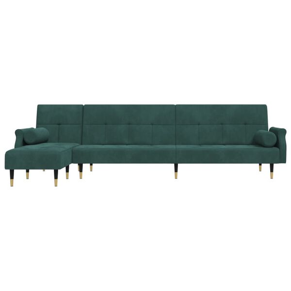 vidaXL Divano Letto a L Verde Scuro 271x140x70 cm in Velluto