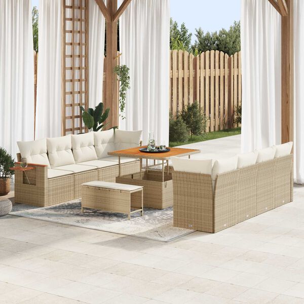 vidaXL Set Divano da Giardino con cuscino 11 pcs beige e panna