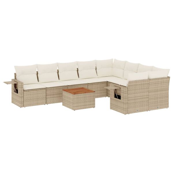 vidaXL Set Divano da Giardino 10 pz con Cuscini Beige in Polyrattan