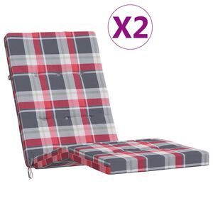 vidaXL Cuscini Sedia Sdraio 2 pz Motivo Quadri Rosso in Tessuto Oxford