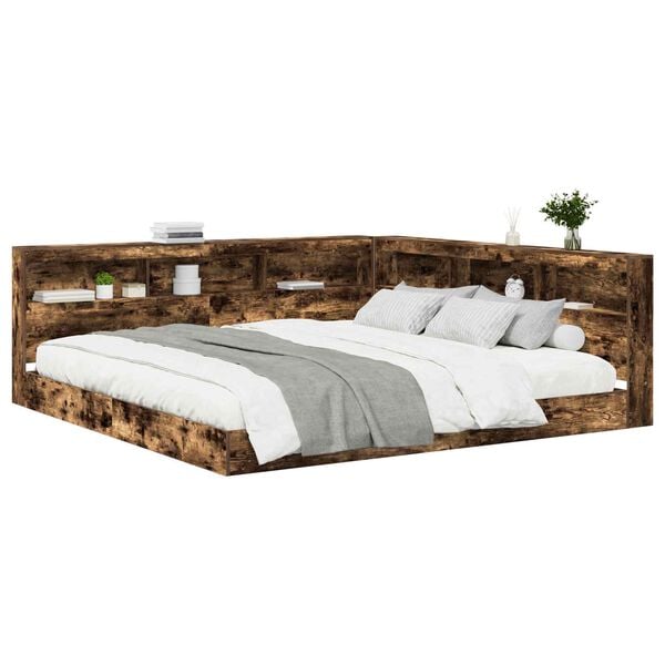 vidaXL Letto Libreria Rovere fumo 180 x 200 cm Legno multistrato