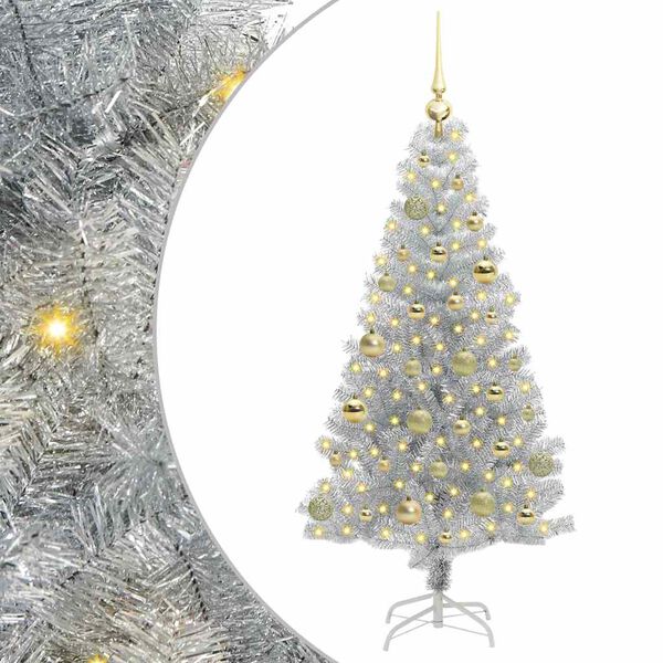 vidaXL Albero di Natale con 150 LED con supporto Argento 150 cm PET