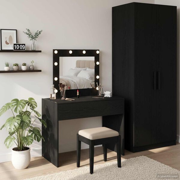 vidaXL Tavolo da Trucco Nero 83 x 40 x 70 cm Legno multistrato