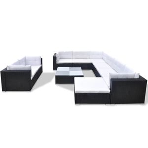 vidaXL Set Divani da Giardino 10 pz con Cuscini in Polyrattan Nero