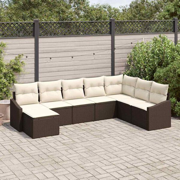 vidaXL Set Divano da Giardino 8 pcs Marrone e Crema polyrattan