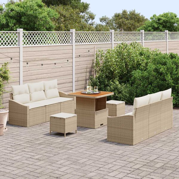 vidaXL Set Divano da Giardino con cuscino 9 pcs Beige e Crema