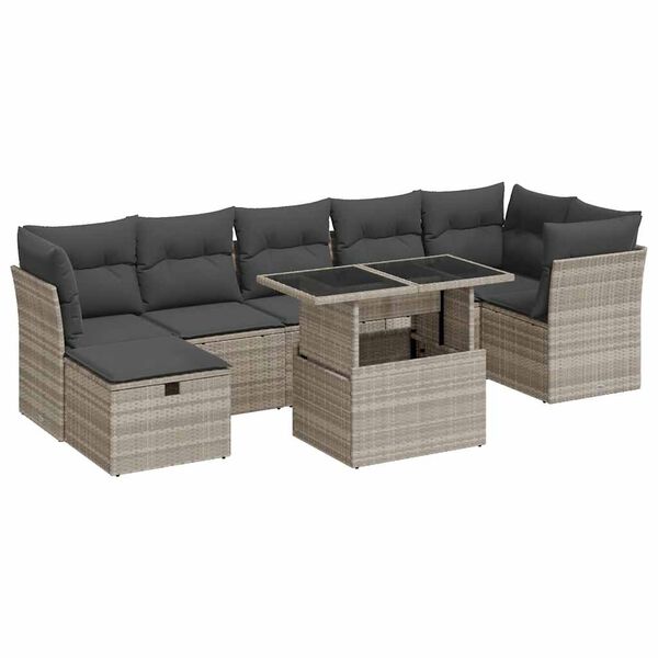vidaXL Set Divano da Giardino 8pz con Cuscini Grigio Chiaro Polyrattan