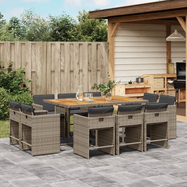 vidaXL Set da Pranzo da Giardino 11pz con Cuscini in Polyrattan Grigio