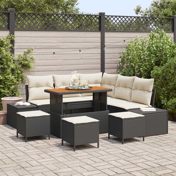 vidaXL Set Divano da Giardino con cuscino 9 pcs Nero Poly Rattan
