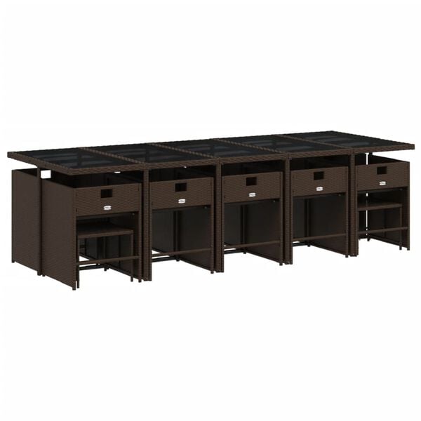 vidaXL Set da Pranzo da Giardino 15 pz con Cuscini Marrone Polyrattan