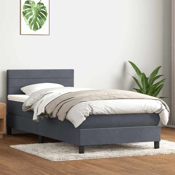 vidaXL Letto a Molle con Materasso e LED Grigio Scuro 90x210 cm Velluto