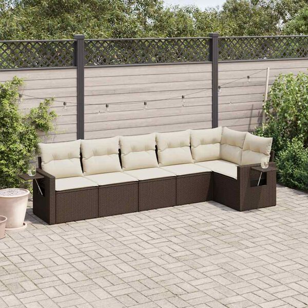 vidaXL Set Divano da Giardino 6 pz con Cuscini Marrone in Polyrattan