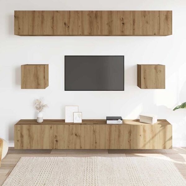 vidaXL Set Mobile TV 6 pz Montato a Parete Rovere in Legno Multistrato