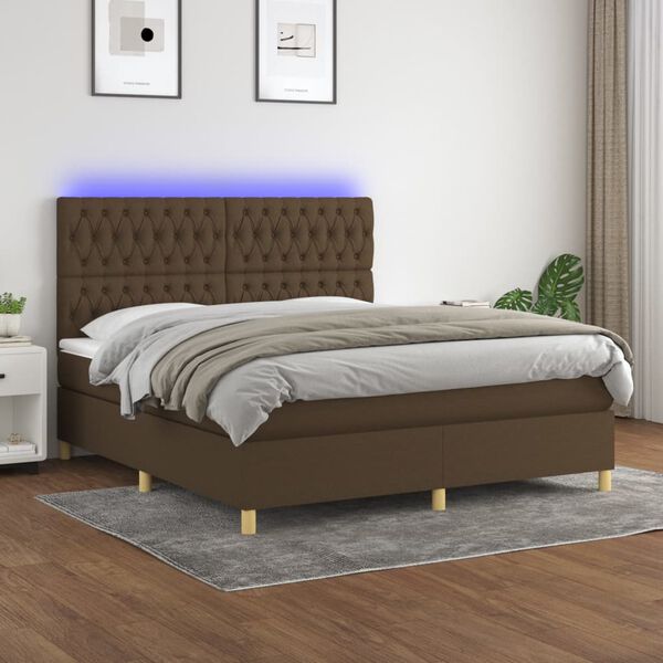 vidaXL Letto a Molle Materasso e LED Marrone Scuro 160x200 cm Tessuto