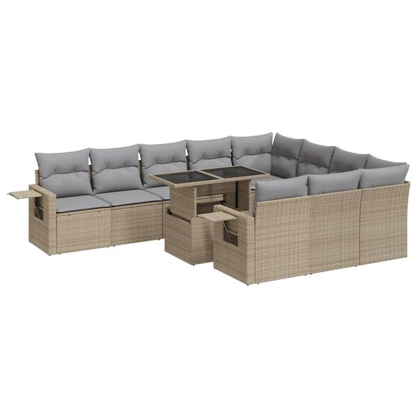 vidaXL Set Divani da Giardino 11 pz con Cuscini Beige in Polyrattan